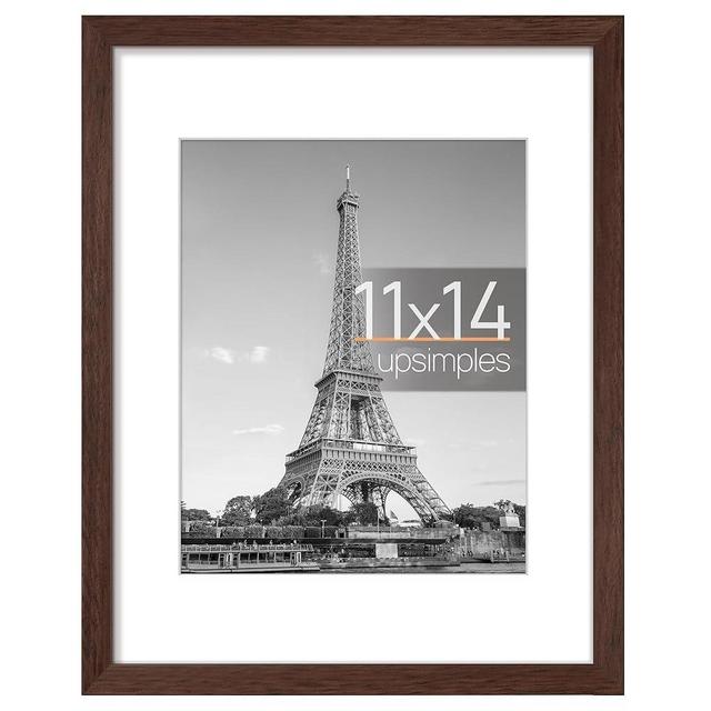 upsimples 11x14 Picture Frame, Display Pictures 8x10 with Mat or 11x14 Without Mat, Wall Hanging Photo Frame, Brown, 1 Pack