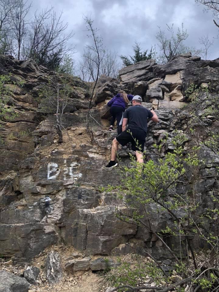 Climbing the cliff at The Quarry; an old stone quarry turned into a public park.