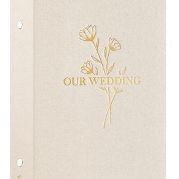 Lanpn Wedding Photo Album 4x6 300 Pocket Photos Slip in, Linen Cover Large Capacity Newlywed Marriage Album Hold 300 Horizontal Photos (Flower, Beige)