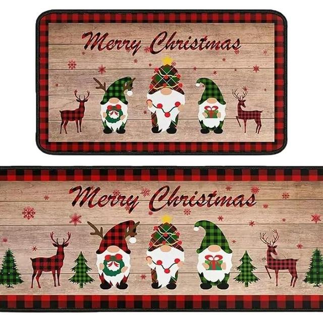 OFJRAP Christmas Kitchen Rugs and Mats Set,2 PCS Kitchen Home Decor，Winter Low-Profile Floor Mat Merry Home Decora for Floor - Approximately16x28 and 16x48Inch