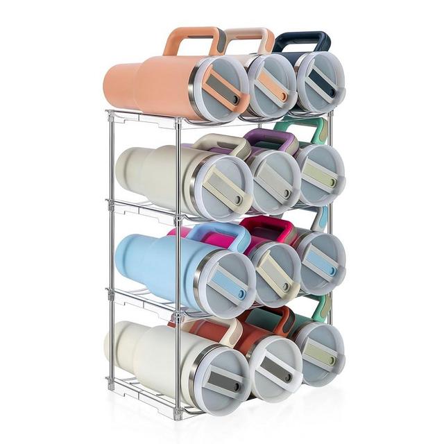 Sbosbo Water Bottle Organizer, Stackable Bottle Storage Rack, 4 Pack Water Bottle Holder for Kitchen Fridge Cabinet Organization and Storage, Plastic Wine Rack/Drink Bottle Holder (4 Pack - Hold 12)