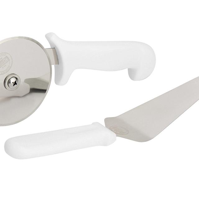 LedgeON Pizza Cutter And Pie Server- Professional 4 Inch Stainless Steel Wheel With Commercial Quality Handle and Pie Server - White