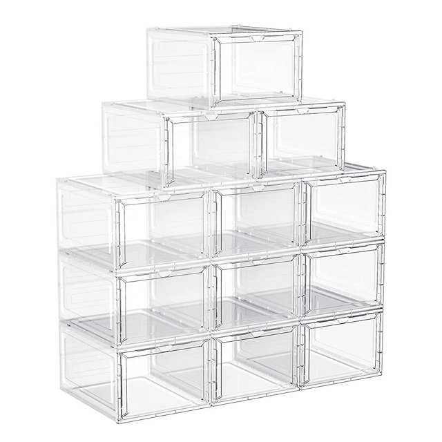 SONGMICS Shoe Boxes, Clear Shoe Organizers, Set of 12, Plastic Shoe Storage with Clear Door, Easy Assembly, up to US Size 12, White ULSP032W12