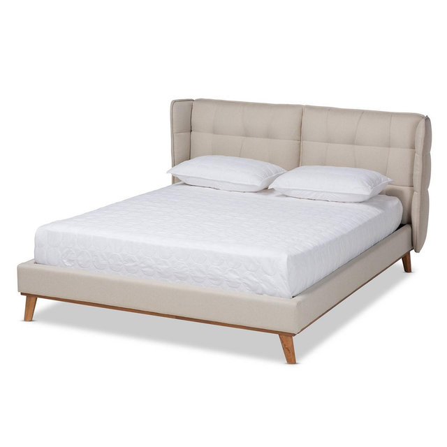 Queen Gretchen Wingback Bed with Wood Slats, No Box Spring - Baxton Studio