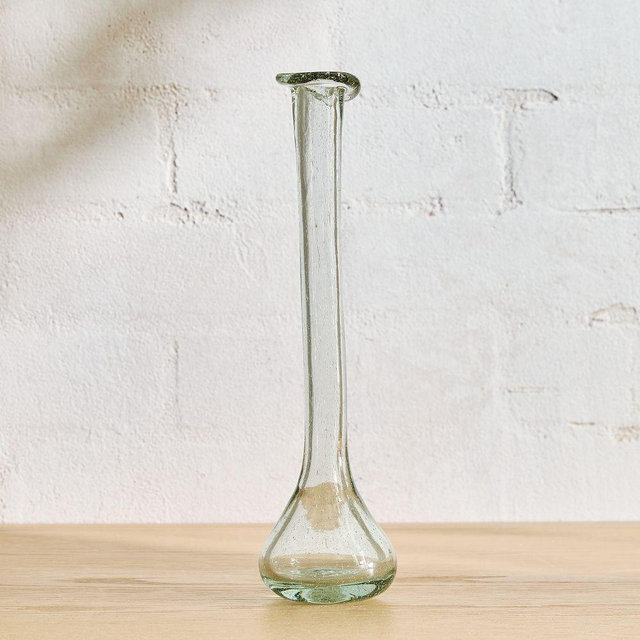 Bubble Glass Vase, Green Glass, 10"