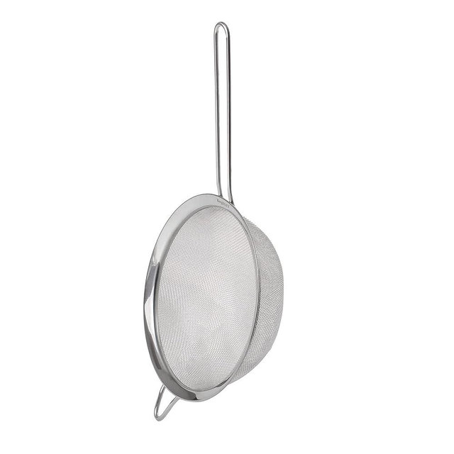 BergHOFF Essentials 18/8 Stainless Steel Fine Mesh Strainers, Long, Ergonomically Designed Handle, Dishwasher Safe (8 inches)