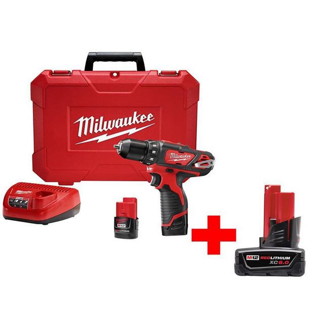 M12 12-Volt Lithium-Ion 3/8 in. Cordless Drill/Driver Kit W/ Free M12 6.0AH Battery