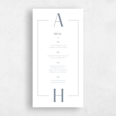 Periwinkle Gray, Grey Wedding Menu - Wetherby
