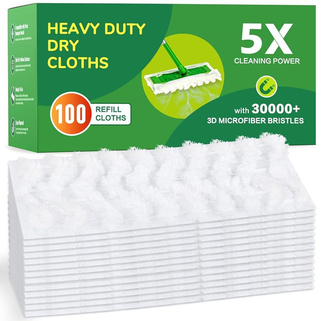 NXPPYY 100ct Dry Sweeping Cloths for Swiffer Sweeper Mop, Heavy Duty Microfiber Duster Mop Pad Refills, Captures Dust & Pet Hair, for Hardwood Floors and Multi-Surface Cleaning