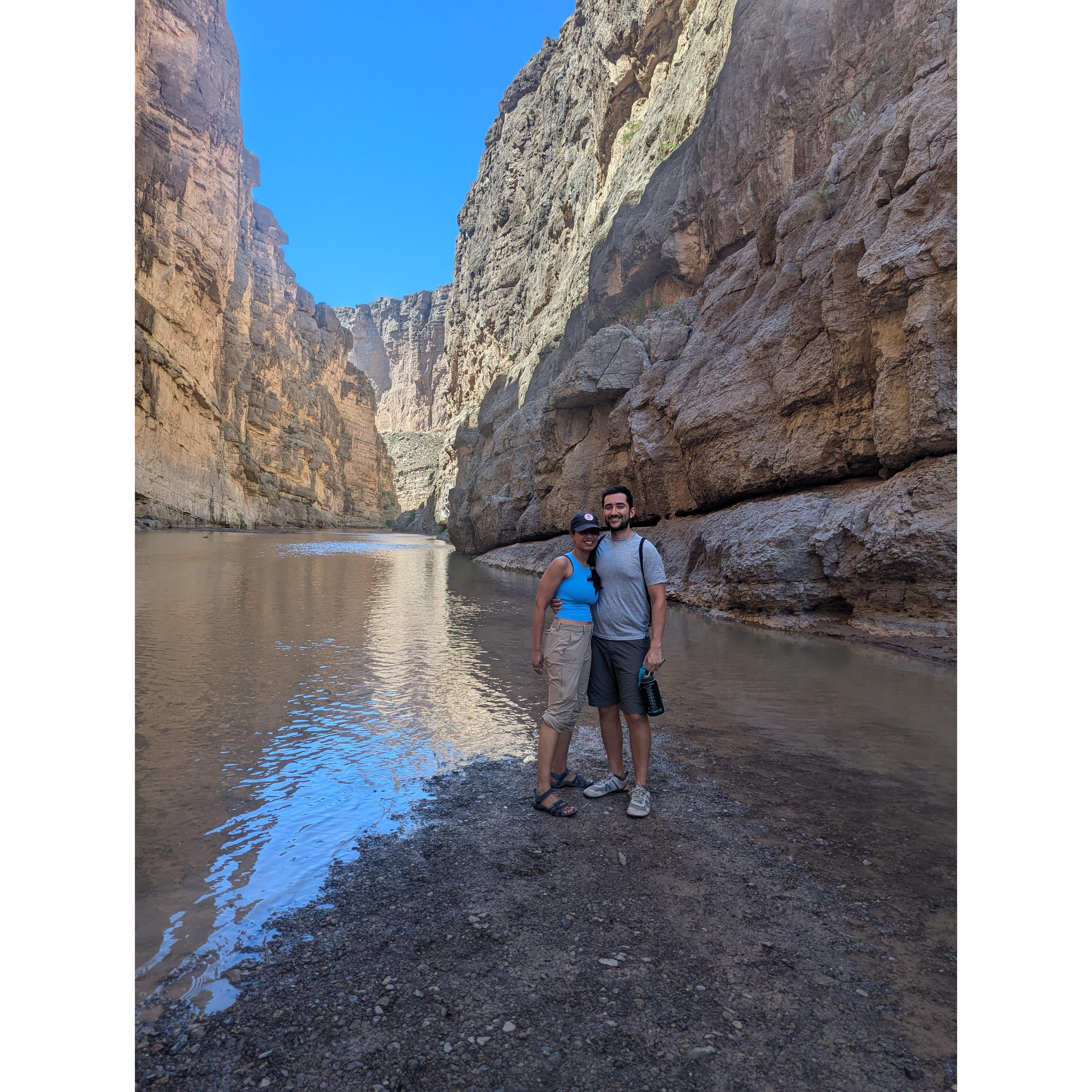 Standing in the middle of the Rio Grande between the borders of Texas and Mexico.