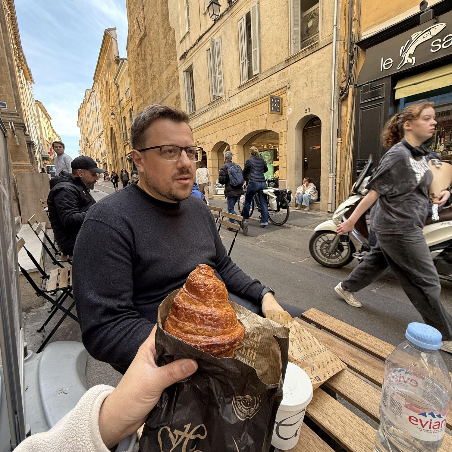 Our favorite past time, coffee and croissants. This one was in Aix-en-Provence
