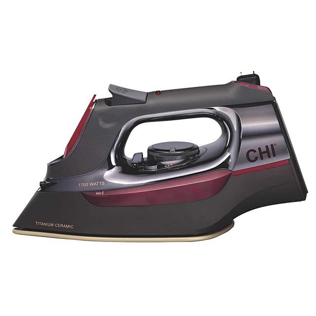 CHI Steam Iron With Retractable Cord, Titanium Infused Ceramic Soleplate & Over 400 Steam Holes, Professional Grade, Black Chrome (13109)