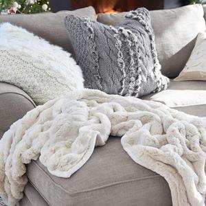 Ruched Faux Fur Throw - Ivory