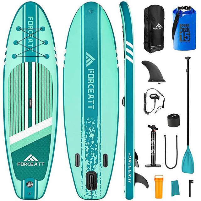 Forceatt Inflatable Stand Up Paddle Board, 10'2" & 11' Paddle Board Suitable for Max Weight 310 Lbs, SUP Board Equipped with Floatable 64"-85" Paddles, Double Quick Hand Pump and 15L Waterproof Bag.