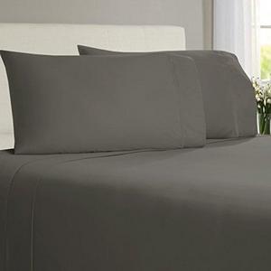 Chateau Home Collection 800-Thread-Count Egyptian Cotton Deep Pocket Sateen Weave Queen Sheet Set, Charcoal