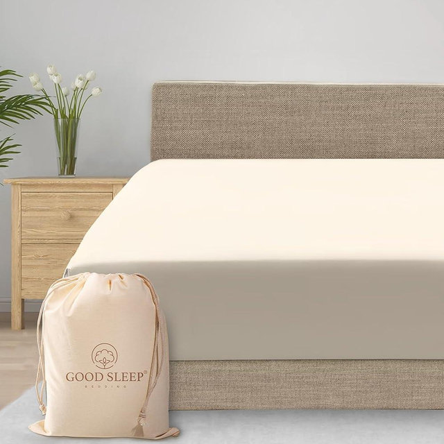 Good Sleep Bedding Cal King Fitted Sheet Only - 100% Egyptian Cotton 800 Thread Count California King Fitted Sheet Deep Pocket 16 Inch, Soft Bottom Sheet, Luxury Hotel Style Fitted Bed Sheets - Ivory