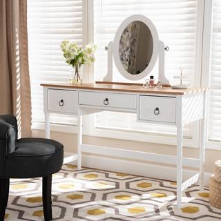 Sylvie Classic and Traditional 3-Drawer Wood Vanity Table with Mirror