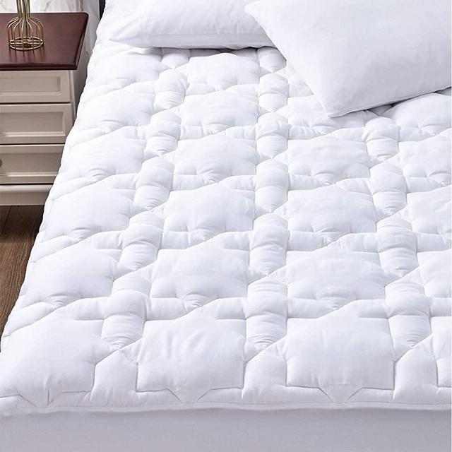 CozyLux Queen Mattress Pad Deep Pocket Non Slip Cotton Mattress Topper Breathable and Soft Quilted Fitted Mattress Cover Up to 18" Thick Pillowtop 450GSM Bed Mattress Pad White