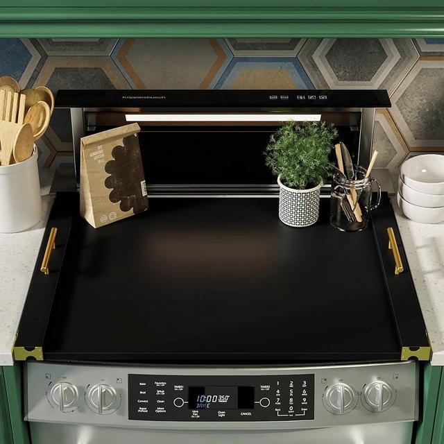 Noodle Board for Gas Stovetop, Stove Top Covers for Electric Stove and Gas Burners with Handles, Kitchen Sink Cover for Counter Space, Durable Rustic Bamboo Decorative Serving Tray for Party RV Black