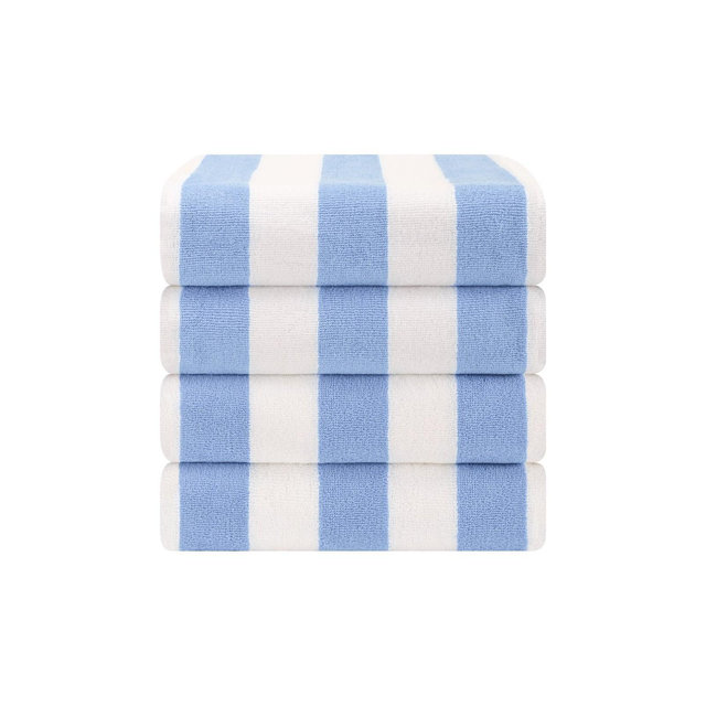 American Soft Linen 4 Pack Beach Towels, 100% Cotton Cabana Striped Beach Towels, 30 in by 60 in Soft Absorbent Beach Pool Towels, Sky Blue