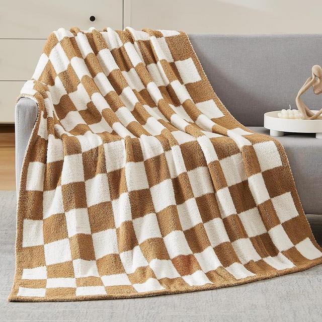 WRENSONGE Checkered Throw Blanket, Burnt Orange Microfiber Soft Cozy Fluffy Warm Hand Made Throw Blankets for Couch, Sofa, Chair, Bed, Camping, Picnic, Travel Lightweight Bed Blanket - 60"*80"