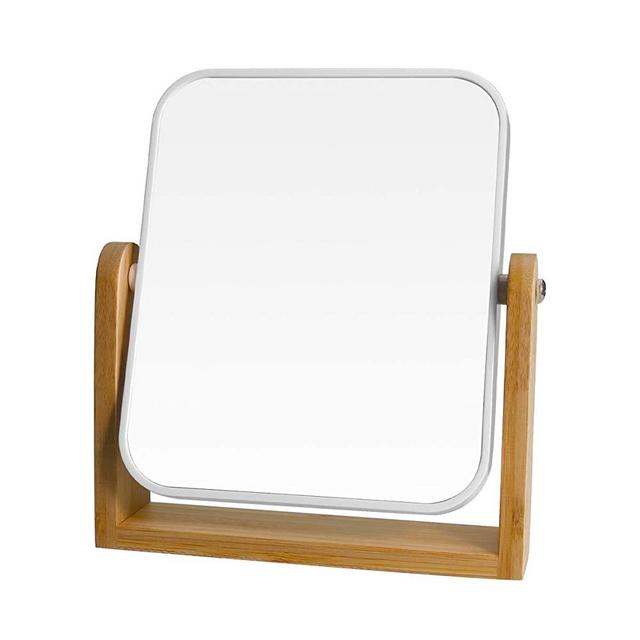 1x/3x Magnification Vanity Makeup Mirror for Desk with Bamboo Stand,Double Sided 360°Rotation Magnifying Mirror,Portable Table Tabletop Mirror for Make Up,8" Small Standing Mirror for Desk(Square)