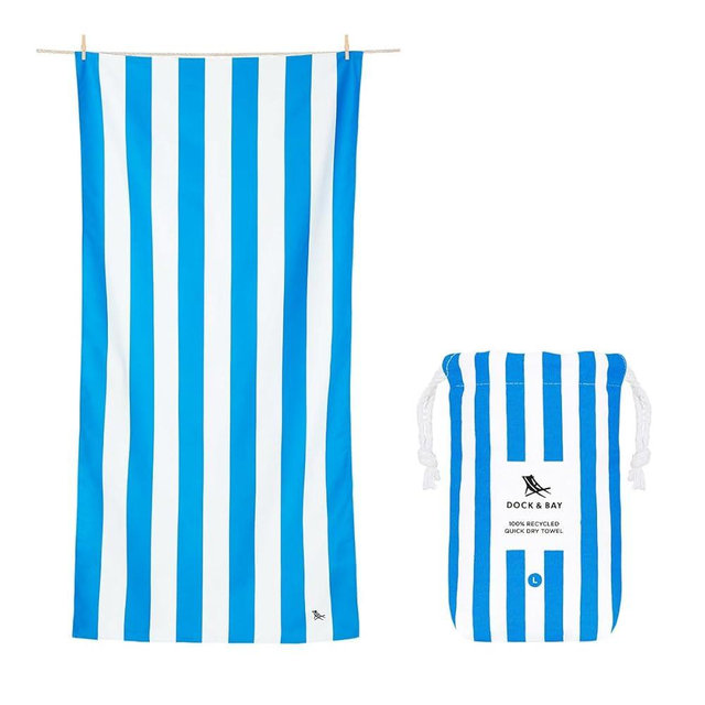 Dock & Bay Beach Towel - Quick Dry, Sand Free - Compact, Lightweight - 100% Recycled - Includes Bag - Cabana - Blue - Extra Large (200x90cm, 78x35)