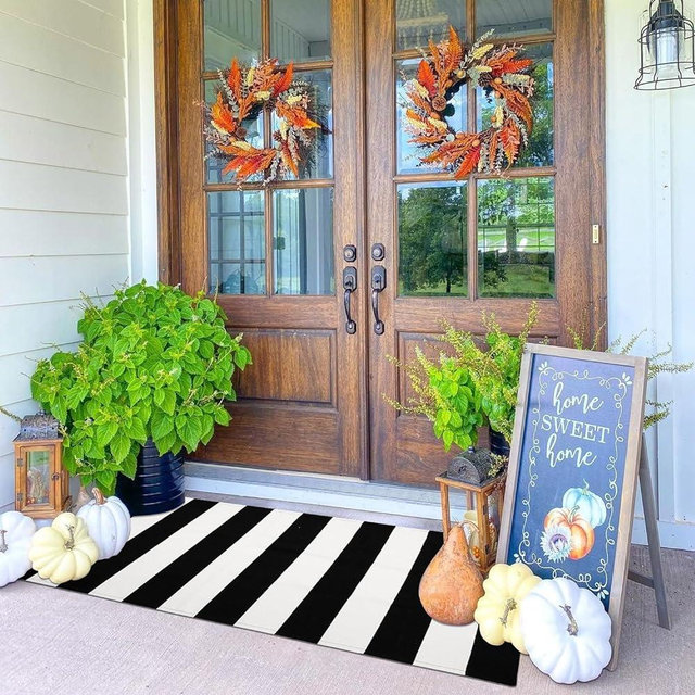 KOZYFLY Black and White Striped Runner Rug 2x4.3 Ft Washable Hallway Runner Rug Farmhouse Kitchen Rug Hand Woven Cotton Indoor Outdoor Rug for Front Door Kitchen Hallway Bedroom Laundry Room