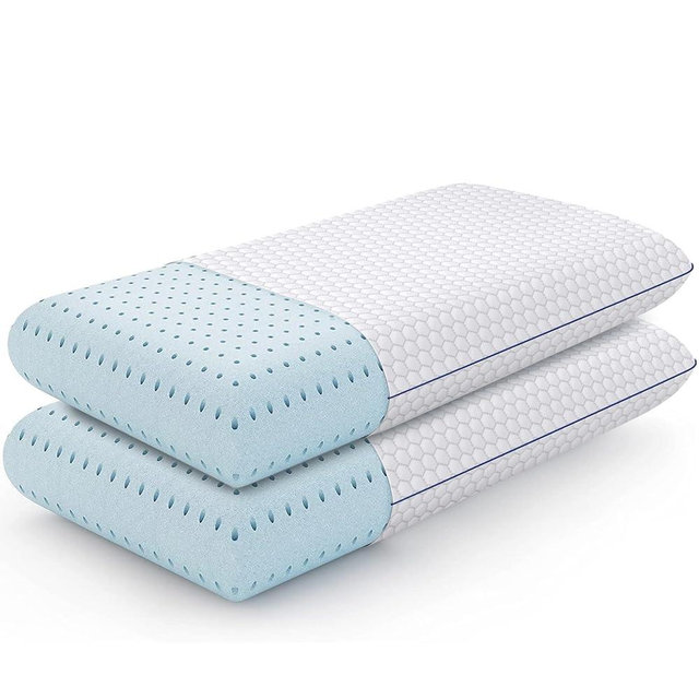 CushyOasis Memory Foam Pillows for Side, Back and Stomach Sleepers, Set of 2, Cooling Pillow with Washable Cover and Breathable Mesh, Bed Pillow for Sleeping (Grey，Queen Size)