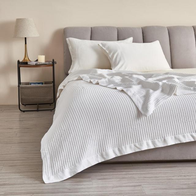 Great Bay Home Cotton Super Soft All-Season Waffle Weave Knit Blanket