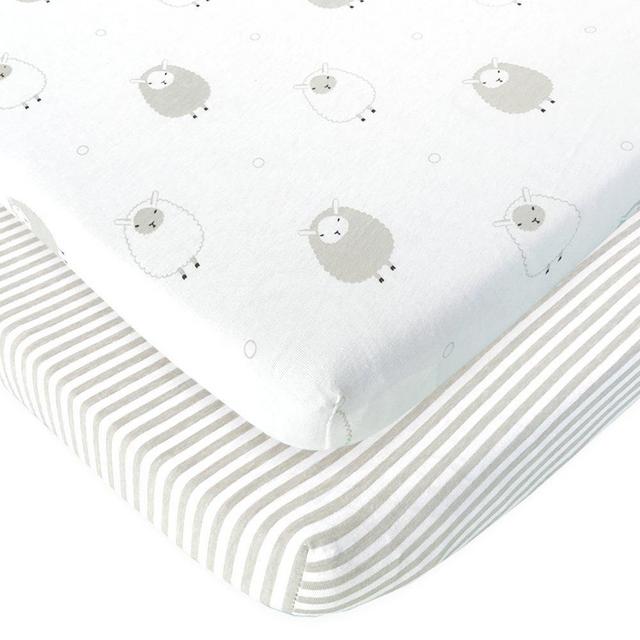 Cuddly Cubs Bassinet Sheets - Grey Sheep & Stripes