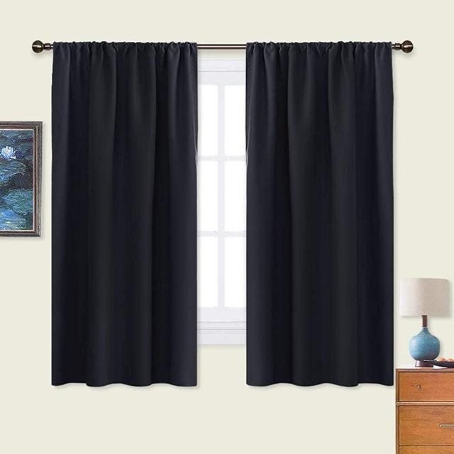 NICETOWN Black Blackout Curtain Blinds - Solid Thermal Insulated Window Treatment Blackout Drapes/Draperies for Bedroom (2 Panels, 42 inches Wide by 63 inches Long, Black)