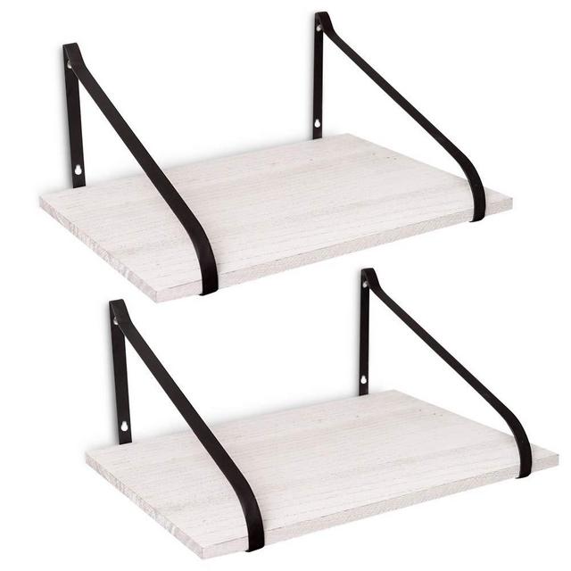 Floating Shelves - Set of 2 Rustic Shelves Wall Mounted for Boho Decor, Country Rustic Wall Decor, Plant Shelf or Bookshelf (30lbs) White Wood Wall Shelf for Bedroom, Bathroom, Kitchen! (Rus White)