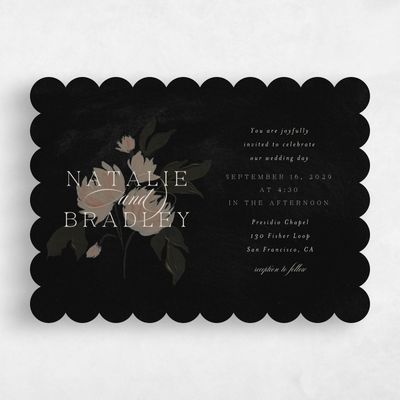 Black Scalloped Wedding Invitation - Brocard Landscape