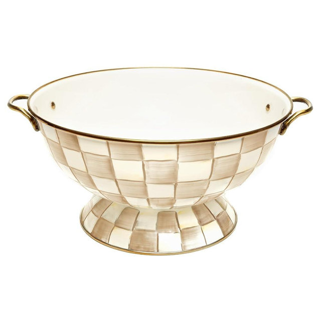 MACKENZIE-CHILDS Enamel Bowl, Serving Bowl for Entertaining, Everything Bowl, Brown-and-White Mocha Check