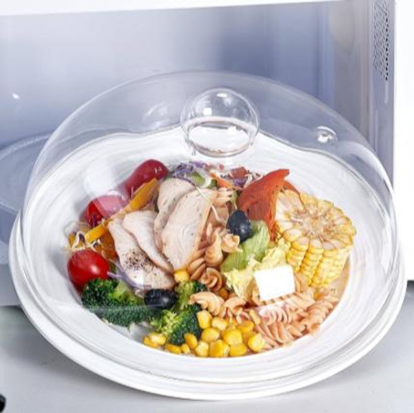 10 Inch Borosilicate Glass Microwave Splatter Cover for Food, All Glass Tall Splatter Guard Microwave Plate Light Serving Dish Covers Lid with Handle for Heating Food