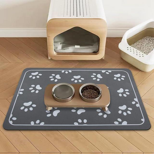 Dog Bowl mat and Dog Feeding mat, Dog mat for Water Bowl, Absorbent Non-Slip pet Water Bowl mat Quick Drying Dog Food mat cat matt for Food and Water(Dark Grey+18.1x12.5in+Rectangular)
