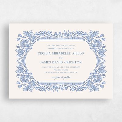 Blue Floral Wedding Invitation - Caleania Landscape