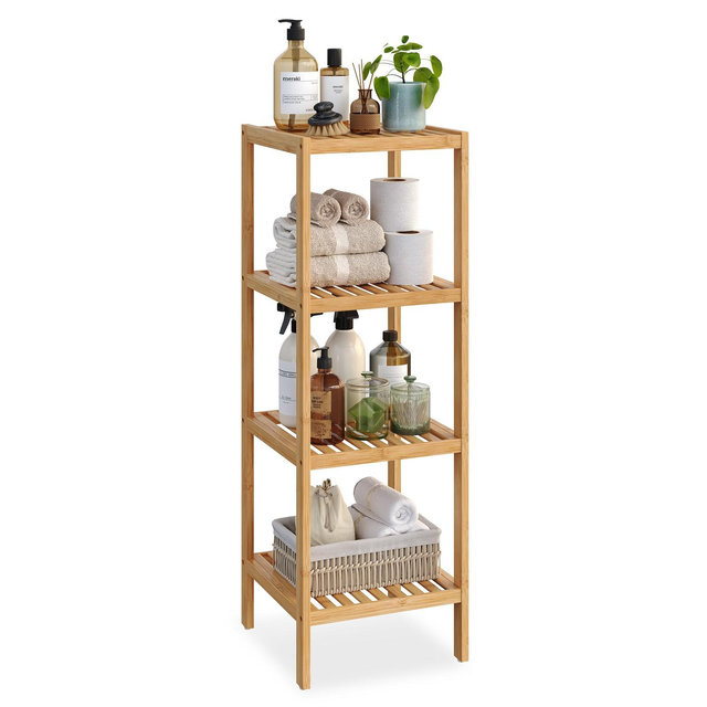SONGMICS Bamboo Storage Shelf, 4-Tier Shelving Unit, Multifunctional, for Entryway, Bathroom, Light Bamboo