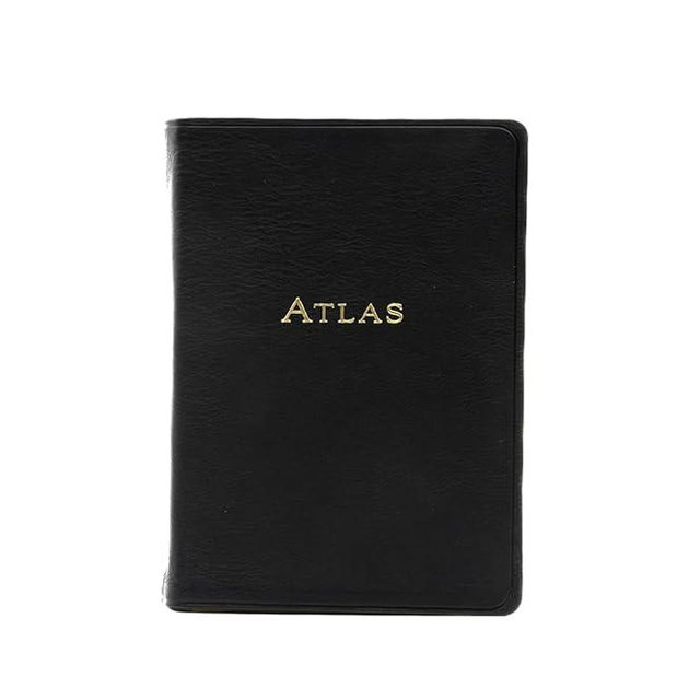 Decorvo Genuine Leather Travel World Atlas - Leather Traveling Map Book 6 x 4 3/8 inches - Black