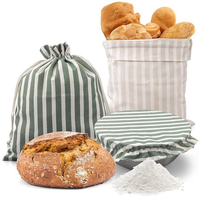 Beautiful Linen Bread Bag Set and Proofing Cover For Homemade Sourdough Bread - Keeps Your Loaf Fresh for Days - Reusable and Easy to Clean Storage Bag, The Perfect Baking Accessories