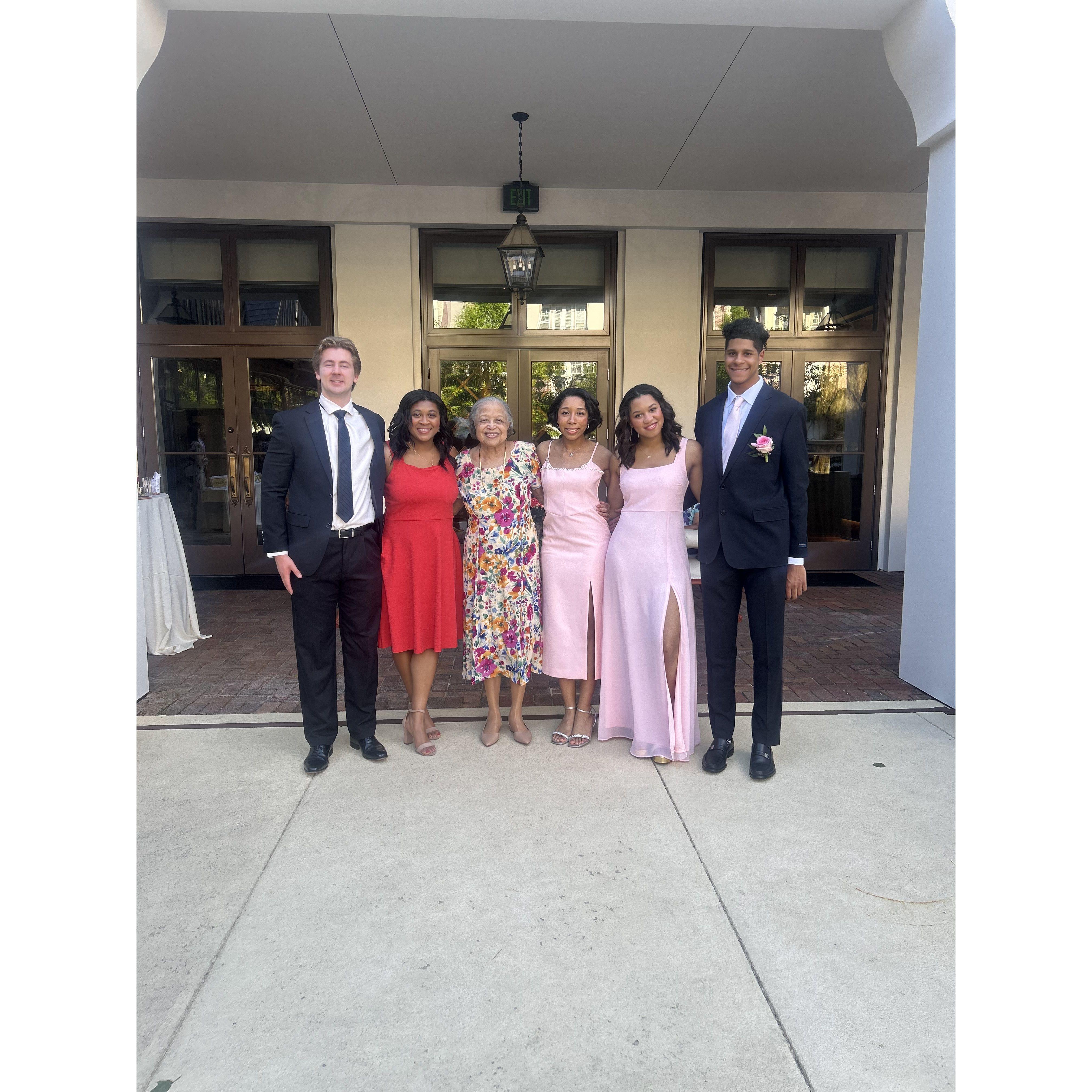 Mimi with all of her grandkids at Aunt Bonnie's wedding May 2024
