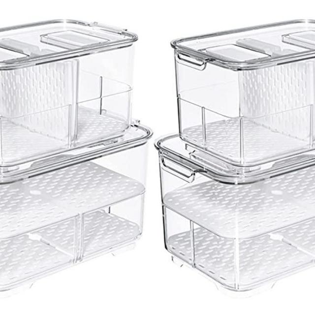 REFSAVER Fridge Storage Containers Produce Saver Stackable Refrigerator  Organizer Bins with Removable Drain Tray Fridge