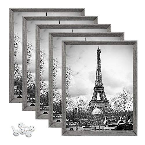 upsimples 8x10 Picture Frame with Real Glass,Display Pictures 5x7 with Mat or 8x10 Without Mat,Rustic Photo Frames for Wall or Tabletop Display,Set of 5