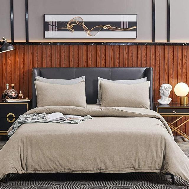 SORMAG Duvet Cover King Size 3 Piece, 100% Washed Cotton Comforter Cover, 800 Thread Count Solid Color and Ultra Soft with Zipper Closure, Corner Ties, Simple Bedding Style, Khaki