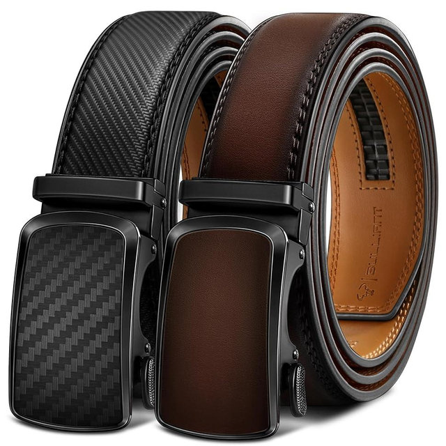 BULLIANT Men's Ratchet Belt 2 Pack-Click Leather Belt Adjustable for Men Gift 1 3/8-Cut for Perfect Fit
