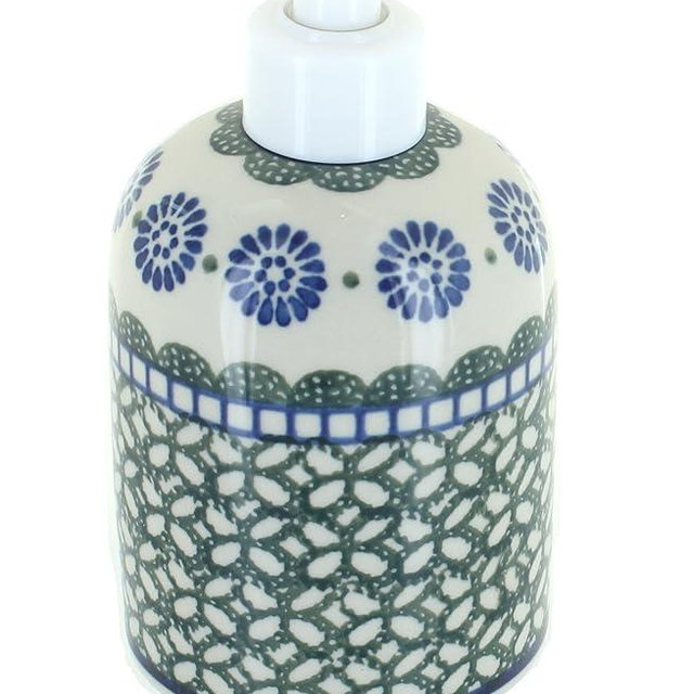Blue Rose Polish Pottery - Green Maia Soap Dispenser - 5.5" Tall - Hand-Painted Polish Pottery Ceramic Bathroom Accessories
