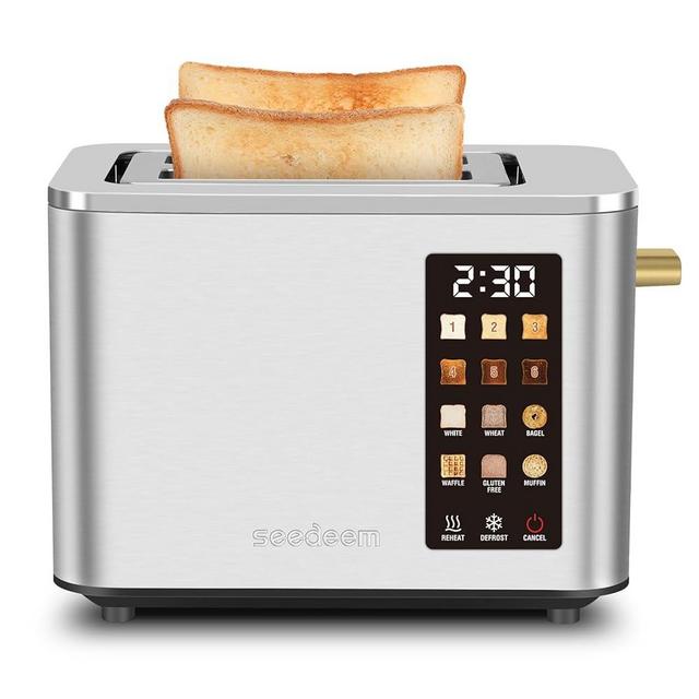 SEEDEEM Toaster 2 Slice, Touch Control Screen, Smart Stainless Toaster, 6 Shade Setting, 6 Bread Selection, Countdown, Removable Crumb Tray, 900W, Silver Metallic