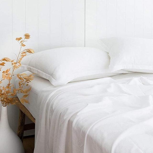 White Linen-Textured 55% Bamboo 45% Cotton Sheets Set California King Size, Soft Breathable & Cooling Sheets for Hot Sleepers, Durable Natural Organic Bed Sheets 16" Deep Pocket
