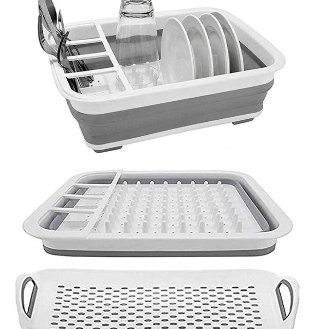 Collapsible Dish Rack and Drainboard Set Foldable Dish Drying Rack Portable Dish Drainer Dinnerware Organizer Rack Folding Tableware Storage Rack Cutlery Rack for Kitchen Counter RV Camper Accessories
